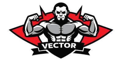 A muscular man with a red and black shield vector