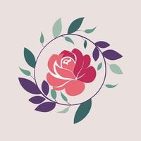 A rose is in a circle with leaves around it vector
