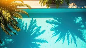 An overhead view of a pool with palm trees photo