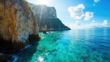 Beautiful view of the sea and rocky cliffs in the mediterranean sea photo
