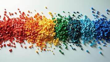 Colorful plastic chips falling down a rainbow photo