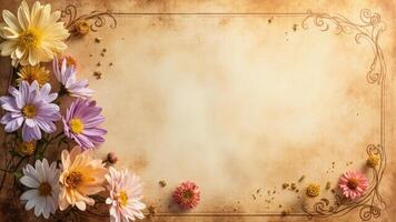 Vintage background with flowers and old paper photo