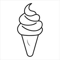 soft serve ice cream cone held by hand in continuous line art drawing style perfect for dessert shop branding summer treat icons and sweet frozen food illustrations vector