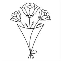 Delicate flower bouquet drawn in continuous line art style symbolizing nature elegance romance and minimalism suitable for floral decor and botanical design projects vector
