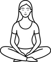 Continuous line art of a woman sitting cross legged evoking calm relaxation and introspection perfect for modern lifestyle illustrations yoga branding and design vector
