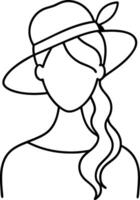 Elegant woman wearing a stylish summer hat illustrated in continuous line art drawing style ideal for minimalist fashion decor branding or editorial design projects vector