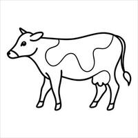 Artistic continuous line drawing of a spotted cow in a standing pose ideal for dairy farming visuals livestock branding and simple country style animal illustrations vector