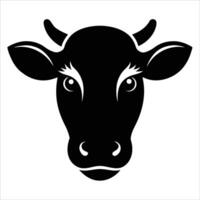 Stylized cow icon with front facing head illustrated in simple black design ideal for clean animal graphics dairy themes and minimalistic farm related artwork vector