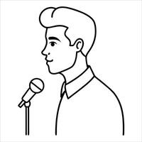 speaker in continuous line art drawing style held by hands illustrating music sharing sound technology and contemporary audio visual representation in design vector