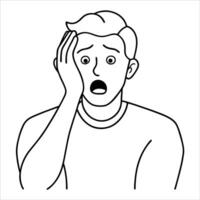 Shocked man portrayed in continuous line art drawing style expressing surprise with wide eyes and open mouth perfect for minimalist emotional expression illustrations vector