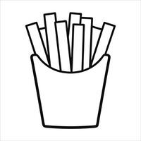 Clean line art drawing of crispy french fries in a container rendered in modern minimalist style perfect for fast food branding and creative kitchen themed artwork vector