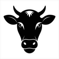 Cow head illustration in clean black line art from a front view perspective perfect for minimalist livestock graphics dairy product branding and farm inspired designs vector