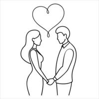 Loving couple embracing each other in a romantic pose illustrated in continuous line art ideal for wedding invitations romantic posters and minimalist couple artwork vector