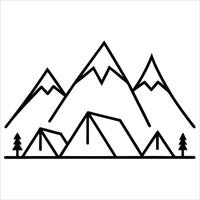 Tourist campsite in continuous line art drawing with simple and clean design of natural elements for travel inspiration vector