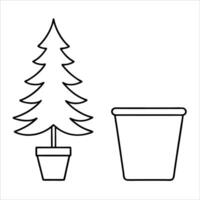 Minimalist fir tree in a pot rendered in continuous line art style ideal for festive seasonal illustrations clean botanical decor and nature inspired line artwork vector