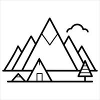 Tourist campsite in continuous line art drawing style, capturing the essence of outdoor camping with a minimalist artistic approach that reflects the peaceful and adventurous spirit. vector