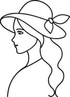 Stylish female figure in a summer hat created with elegant continuous line art great for use in beauty fashion branding wall art and modern illustration themes vector