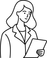 Modern one line drawing of a woman with papers in hand highlighting business document handling themes for office branding career visuals and minimalist corporate art vector