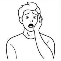 Shocked man depicted in elegant continuous line art drawing style showcasing intense emotion through minimal lines ideal for modern artistic facial expression visuals vector
