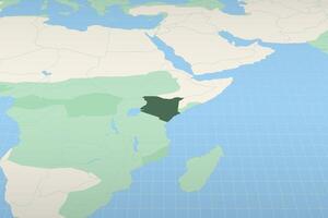 Kenya highlighted on a detailed map, geographic location of Kenya. vector