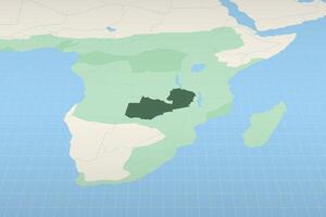 Zambia highlighted on a detailed map, geographic location of Zambia. vector