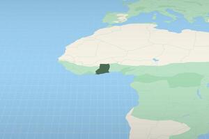 Ghana highlighted on a detailed map, geographic location of Ghana. vector