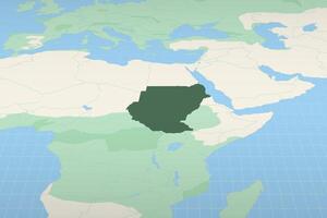 Sudan highlighted on a detailed map, geographic location of Sudan. vector