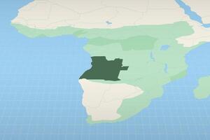 Angola highlighted on a detailed map, geographic location of Angola. vector