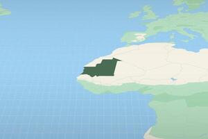 Mauritania highlighted on a detailed map, geographic location of Mauritania. vector