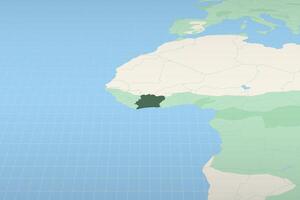 Ivory Coast highlighted on a detailed map, geographic location of Ivory Coast. vector