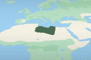 Libya highlighted on a detailed map, geographic location of Libya. vector