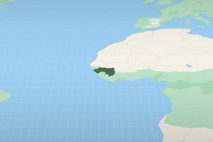 Guinea highlighted on a detailed map, geographic location of Guinea. vector
