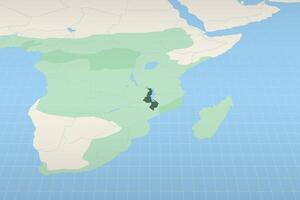 Malawi highlighted on a detailed map, geographic location of Malawi. vector