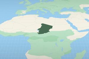 Chad highlighted on a detailed map, geographic location of Chad. vector