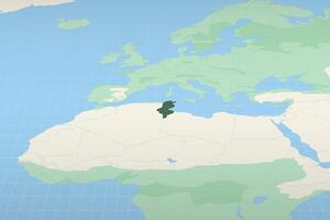 Tunisia highlighted on a detailed map, geographic location of Tunisia. vector