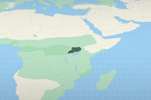 Uganda highlighted on a detailed map, geographic location of Uganda. vector