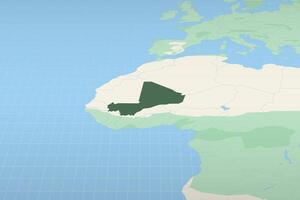 Mali highlighted on a detailed map, geographic location of Mali. vector