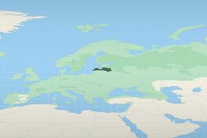 Latvia highlighted on a detailed map, geographic location of Latvia. vector