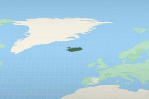 Iceland highlighted on a detailed map, geographic location of Iceland. vector