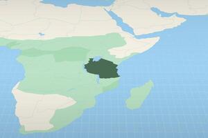 Tanzania highlighted on a detailed map, geographic location of Tanzania. vector