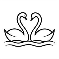 Two elegant swans gliding on a serene lake surface illustrated in continuous line art perfect for romantic visuals peaceful design themes and nature inspired artwork vector