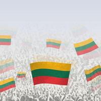 Crowd of people waving flag of Lithuania square graphic for social media and news. vector
