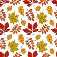 Seamless autumn leaves pattern with red, yellow and orange foliage flat style on white background. Seasonal botanical design perfect for fabric, wallpaper, wrapping paper and fall decoration project. vector