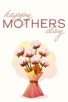 happy mothers day card with delicate bouquet of realistic cotton with gradient background vector