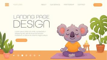 landing page template for yoga website with koala in lotus position vector
