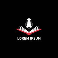 Audiobook or podcast icon with a mic and open red book vector