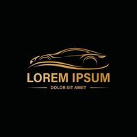 Elegant gold car silhouette with abstract lines and placeholder text vector