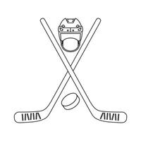 Minimalist Line Art of Crossed Hockey Sticks with Helmet and Puck Isolated on White Background vector