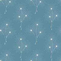 Blue pattern with flying dandelion seeds. Fluffy dandelion. White fluffy silhouette on blue background. vector