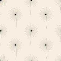 Seamless pattern with flying dandelion seeds. Fluffy dandelion. Dark fluffy silhouette on creme background. vector